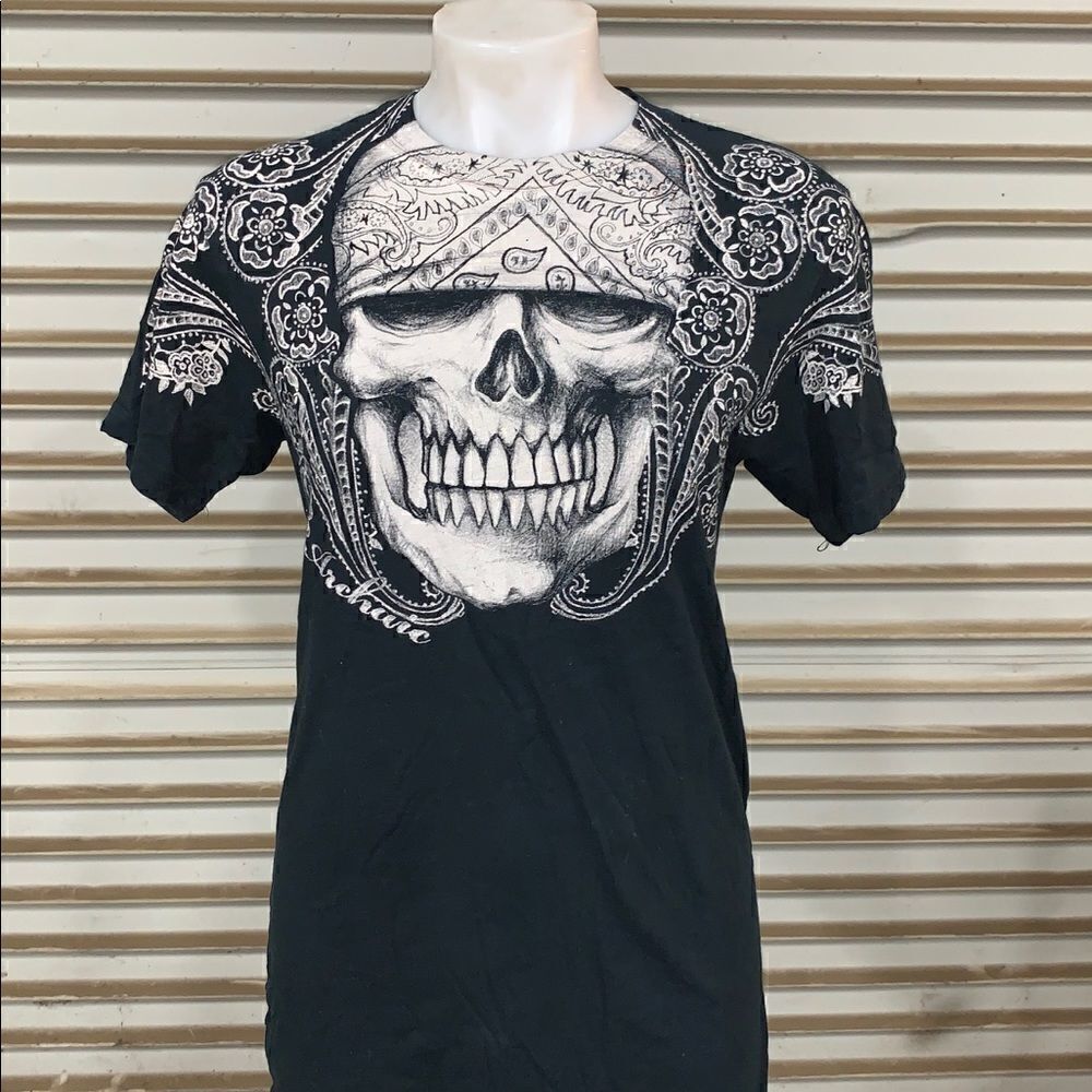 Archaic paisley skull bandana short sleeve t-shirt